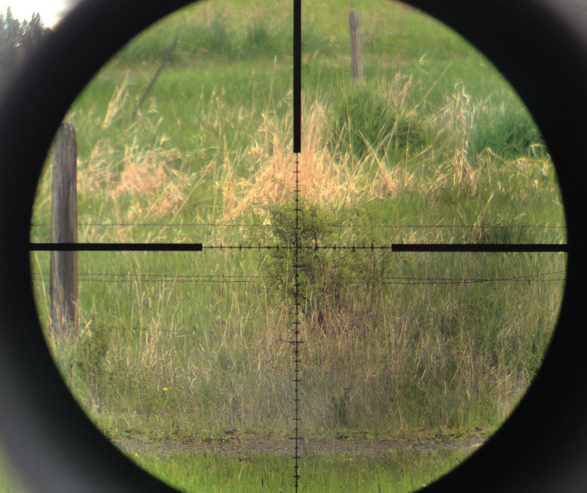 The GPO Centuri Super Compact, as tested, included a MIL-FFP reticle that is pretty straightforward, practical and accurate. The center X can be illuminated for improved visibility in low light.